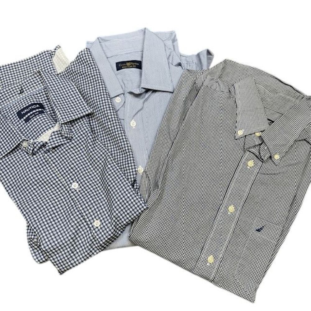 Nautica Club Room Bundle of 3 Slim Regular Fit Button Down Shirts Blue Small